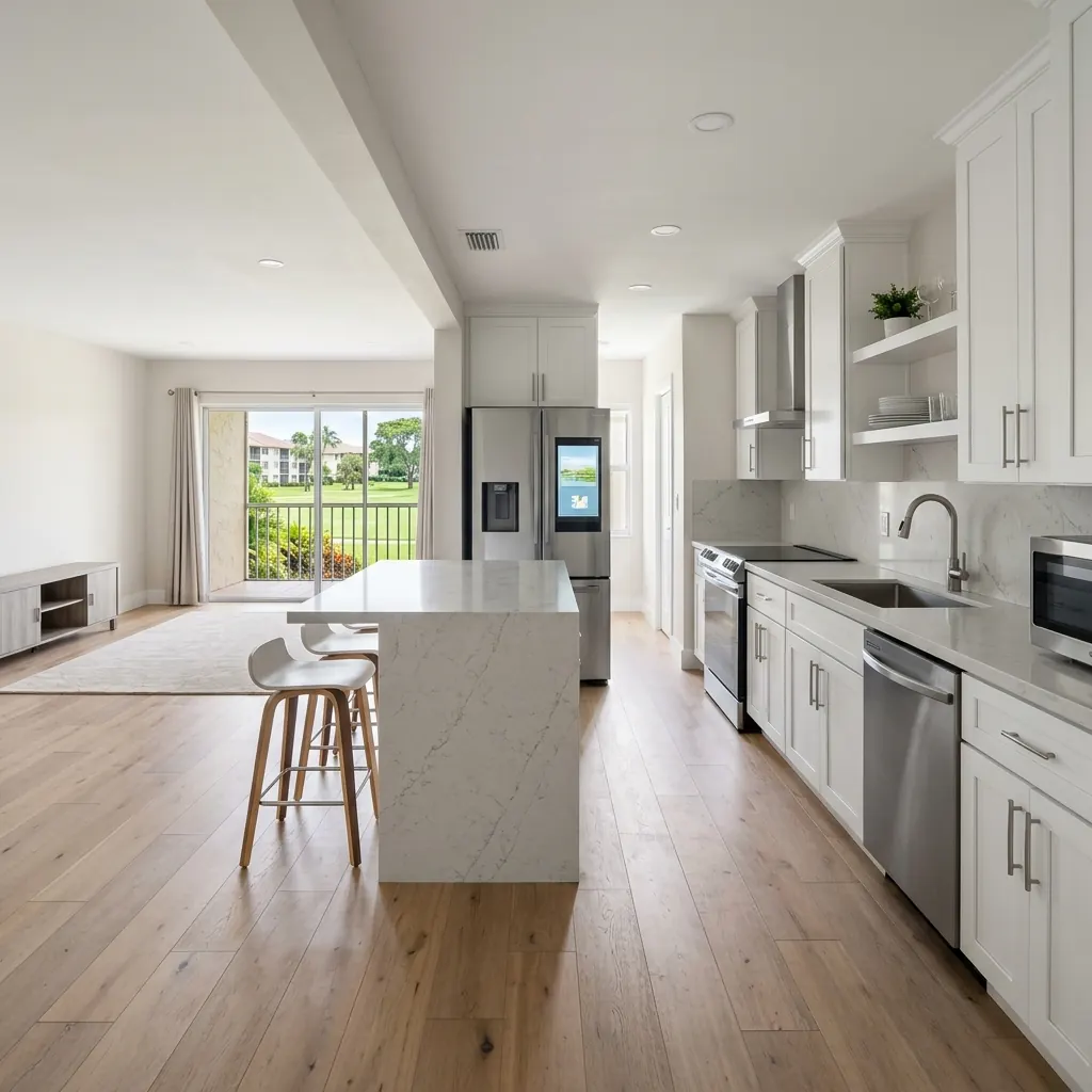 Bright remodeled galley kitchen in a Coral Springs condo
